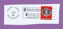 MONACO TIMBRE OBLITERE SUR FRAGMENT FLAMME OFFICE DES TIMBRES POSTE - Machines à Affranchir (EMA)