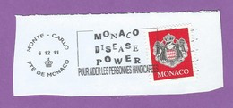 MONACO TIMBRE OBLITERE SUR FRAGMENT FLAMME POUR AIDER LES PERSONNES HANDICAPEES DISEASE POWER - Maschinenstempel (EMA)