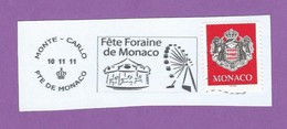 MONACO TIMBRE OBLITERE SUR FRAGMENT FLAMME FETE FORAINE MANEGE ET GRANDE ROUE - Maschinenstempel (EMA)