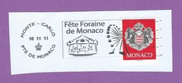 MONACO TIMBRE OBLITERE SUR FRAGMENT FLAMME FETE FORAINE MANEGE ET GRANDE ROUE - Maschinenstempel (EMA)