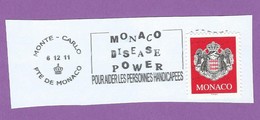 MONACO TIMBRE OBLITERE SUR FRAGMENT FLAMME POUR AIDER LES PERSONNES HANDICAPEES DISEASE POWER - Machines à Affranchir (EMA)