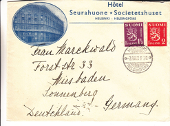 Finlande - Lettre De 1938 - Oblit Helsinki - Exp Vers Wiesbaden En Allemagne - Hôtelleriekuopio - Covers & Documents
