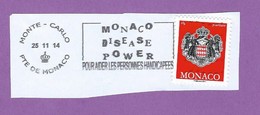 MONACO TIMBRE OBLITERE SUR FRAGMENT FLAMME POUR AIDER LES PERSONNES HANDICAPEES DISEASE POWER - Macchine Per Obliterare (EMA)