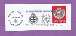 MONACO TIMBRE OBLITERE SUR FRAGMENT FLAMME FEDERATION MONEGASQUE DE SKI - Macchine Per Obliterare (EMA)