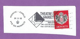 MONACO TIMBRE OBLITERE SUR FRAGMENT FLAMME THEATRE DES VARIETES - Maschinenstempel (EMA)