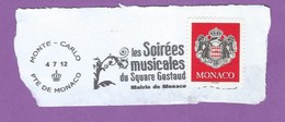 MONACO TIMBRE OBLITERE SUR FRAGMENT FLAMME SOIREES MUSICALES DU SQUARE GASTAUD - Maschinenstempel (EMA)