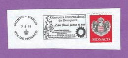 MONACO TIMBRE OBLITERE SUR FRAGMENT FLAMME CONCOURS INTERNATIONAL DE BOUQUETS - Franking Machines (EMA)