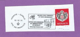 MONACO TIMBRE OBLITERE SUR FRAGMENT FLAMME MUSEE DES TIMBRES ET DES MONNAIES - Maschinenstempel (EMA)