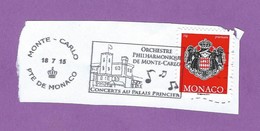 MONACO TIMBRE OBLITERE SUR FRAGMENT FLAMME ORCHESTRE PHILHARMONIQUE DE MONTE CARLO - Maschinenstempel (EMA)