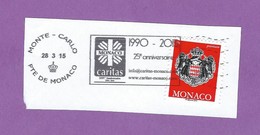 MONACO TIMBRE OBLITERE SUR FRAGMENT FLAMME 25EME ANNIVERSAIRE ASSOCIATION CARITAS - Franking Machines (EMA)