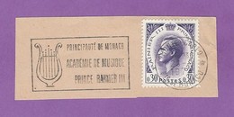 MONACO TIMBRE OBLITERE SUR FRAGMENT FLAMME ACADEMIE DE MUSIQUE RAINIER III - Franking Machines (EMA)