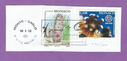 MONACO TIMBRE OBLITERE SUR FRAGMENT FLAMME - Maschinenstempel (EMA)