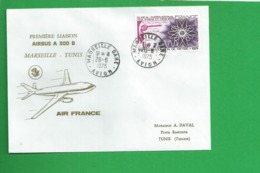 PREMIERE LIAISON AIRBUS A 300 B MARSEILLE TUNIS - 1960-.... Covers & Documents