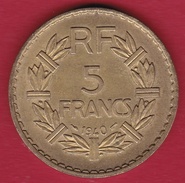 France 5 Francs Lavrillier Cupro-alu - 1940 - SUP - Autres & Non Classés