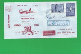 PREMIERE LIAISON AIRBUS A 300 B ARHENES PARIS - 1960-.... Storia Postale