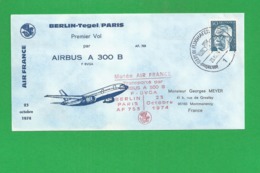 PREMIERE LIAISON AIRBUS A 300 B BERLIN TEGEL PARIS - 1960-.... Brieven & Documenten