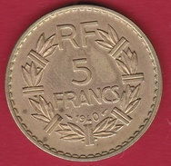 France 5 Francs Lavrillier Cupro-alu - 1940 - SUP - Andere & Zonder Classificatie