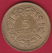 France 5 Francs Lavrillier Cupro-alu - 1940 - SUP - Autres & Non Classés