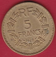 France 5 Francs Lavrillier Cupro-alu - 1940 - Andere & Zonder Classificatie