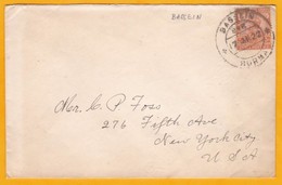 1922 - Enveloppe De Bassein, Birmanie, Inde, GB, Myanmar  Vers New York, USA - Timbre 3 Annas Seul George V - Burma (...-1947)