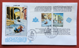 SAN MARINO FOGLIETTO EUROPA 1989 SU BUSTA FDC - Abarten Und Kuriositäten