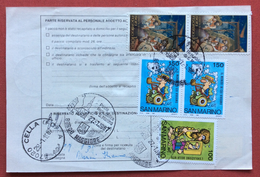 SAN MARINO BOLLETTINO PACCO ORDINARIO  CON AFFRANCATURA MULTIPLA ANNULLO S.MARINO BORGO MAGGIORE 27/1/87 - Variétés Et Curiosités