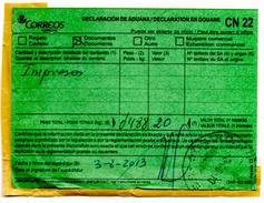 SPAIN ESPANA Etiquette Label CN 22 - Post Postal Customs Declaration Zollinhaltserklarung Declaracion De Aduana - Servizi