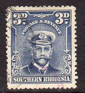Southern Rhodesia 1924-9 GV 'Admiral' 3d Blue, Used (SG 5) - Southern Rhodesia (...-1964)