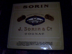 Vieux Papier  Tres Grande Etiquette Publicité  Cognac Sorin 17 X 18 Cm Env - Alcoholen & Sterke Drank