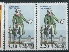 [15] Variétés : N° 2592 Condorcet Col Rouge-sombre Au Lieu De Rouge Vif + Normal ** - Unused Stamps