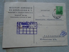 D147940  Hungary  Magyar Abroncs és Kerékgyar - Budapest 1939 -OPEL Autorad - Opel Car  Wheels - Storia Postale