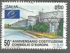 ITALIA REPUBBLICA ITALY REPUBLIC 1999 CONSIGLIO DI EUROPA STRASBURGO LIRE 800 &euro; 0,41 USATO USED OBLITERE' - 1991-00: Usados