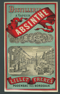 Superbe Etiquette  Absinthe  Distillerie à Vapeur  Lillet Frères  Podensac Près Bordeaux  étiq Vernissée Année 1895 - Alcoholes Y Licores