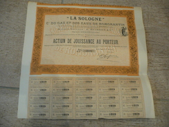 "La Sologne" Cie Du Gaz Et Des Eaux De Romorantin Action De Jouissance Au Porteur 1914 - Elektrizität & Gas