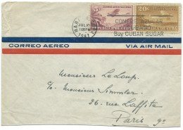 Delcampe - ENVELOPPE POSTE AERIENNE LA HAVANE CUBA POUR PARIS FRANCE 1947 - Luftpost