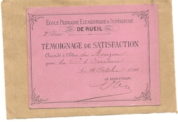 92 RUEIL  ECOLE PRIMAIRE  ELEMENTAIRE ET SUPERIEURE 3 Ieme CLASSE  TEMOIGNAGE DE  SATISFACTION - Diplômes & Bulletins Scolaires