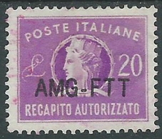 1954 TRIESTE A RECAPITO AUTORIZZATO USATO 20 LIRE - LL2 - Poste Exprèsse