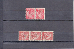 IRIS     1.00f  Rouge 1 BANDE  De 2 Oblitere + 1 BANDE 80c Brun De 3    Soit 5 Timbres  Annee 1941 - 1939-44 Iris