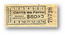 Carris De Ferro - $50 - Tramway Ticket - Serie VU - Lisboa Portugal - Europa