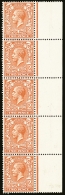 1912 2d Orange Vertical Strip Of 5 With Right- Side Sheet Margin, The Stamps With Complete "POSTAGE" Watermark... - Unclassified
