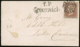 1841 BLACK PLATE. 1841 (10 July) EL Bearing 1d Red- Brown 'TB' Plate 9 With 4 Neat Margins Tied Neat Black MC Pmk.... - Other & Unclassified