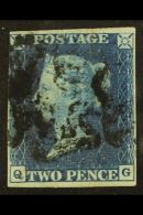 1840 2d Blue Imperforate With Four Clear Margins, Plate 2, SG 5, Check Letters "Q - G", A Fine Used Example With... - Altri & Non Classificati