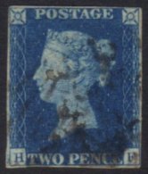 1840 2d Blue Plate 2 'H F', SG 5, Good Used, 4 Close But Clear Margins, Minor Corner Crease, Cat.£1000. For... - Other & Unclassified