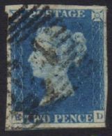 1840 2d Blue 'ED' Plate 1, With SCOTTISH NUMERAL PMK, SG Spec D1(2)xc, Fine Used With 4 Very Large To Just Clear... - Other & Unclassified