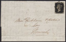 1841 1d BLACK Plate 5, Lettered 'CF' 3½ Good Margins Tied To A Neat 1841 (march) Entire, London To Norwich... - Non Classificati