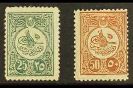 1909 25pi Myrtle Green And 50pi Brown, Perf 12, Tougra Of Sultan Mohamed V, SG 269A/270A, Very Fine And Fresh... - Altri & Non Classificati