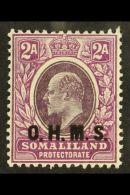 OFFICIAL 1904-05 2a Dull Purple & Bright Purple, Wmk Mult Crown CA, SG O14, Very Fine Lightly Hinged Mint. For... - Somaliland (Protettorato ...-1959)
