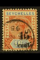 1893 15c On 16c (Die II), Surcharge Double, SG 19b, Fine Cds Used.  For More Images, Please Visit... - Seychelles (...-1976)