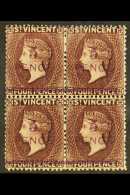 1892 5d On 4d Chocolate, SG 59, Very Fine Mint BLOCK OF FOUR, The Two Lower Stamps Never Hinged. For More Images,... - St.Vincent (...-1979)