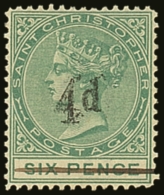 1886 4d On 6d Green, Variety "no Stop After D", SG 25a, Very Fine Mint No Gum. For More Images, Please Visit... - St.Christopher-Nevis-Anguilla (...-1980)